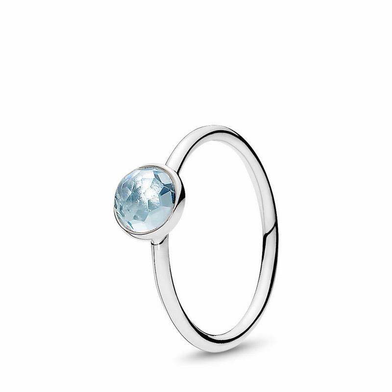 Pandora March Droplet Ring Ireland - Sterling Silver/Blue/Crystal - 763582QGA